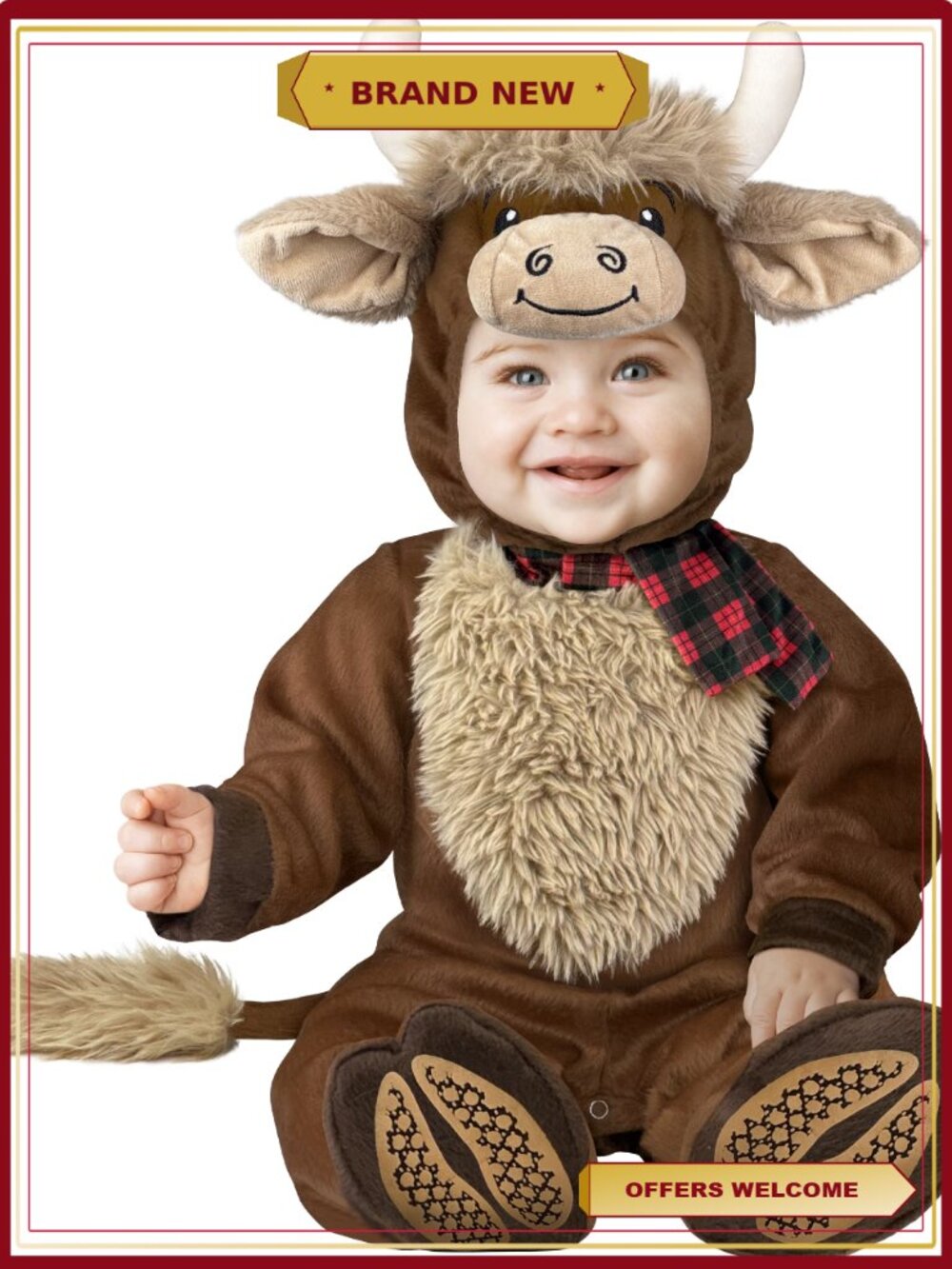Infant Highland Cow Halloween Costume Jumpsuit Hood Booties 12-18M
